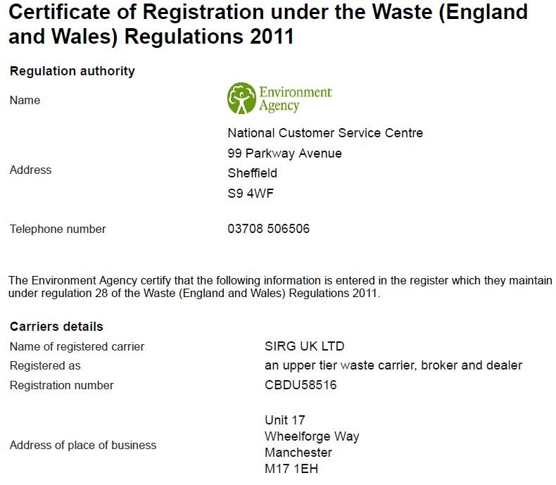 SIRG UK Ltd-UPPER TIER WASTE